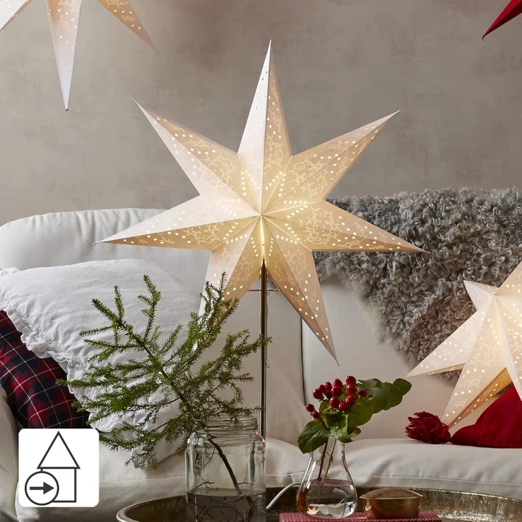 Stehlampe Weihnachtsstern Sensy von Star Trading, 3D Papierstern Weihnachten in Weiß mit Metall-Fuß, Dekostern Stehleuchte mit Kabelschalter, E14, Höhe: 78cm – Bild 2
