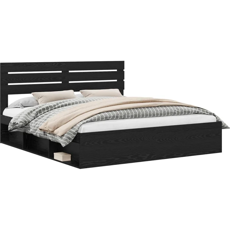 vidaXL Bettrahmen Schwarz 200 x 200 cm Massives Kiefernholz 3411376 – Bild 1
