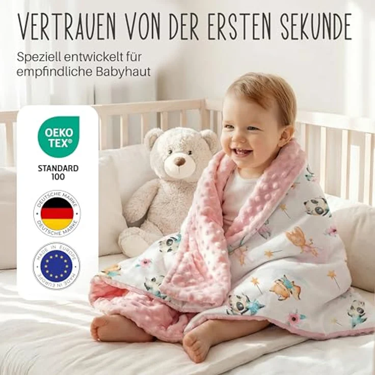 LULANDO Babydecke Kuscheldecke Krabbeldecke aus 100% Baumwolle, antiallergisch, Standard 100 von Oeko-Tex, hergestellt in der EU,(100x75 cm). Kuschelige Lieblingsdecke für Ihr Baby. – Bild 3