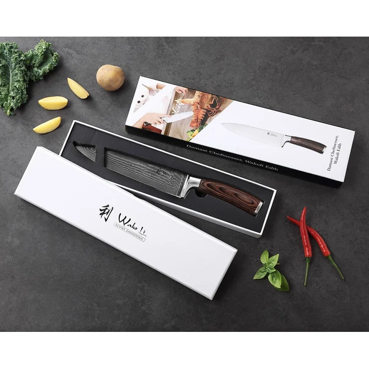 Wakoli Universalküchenmesser EDIB Damast Chefmesser I Kochmesser Küchenmesser I 20cm Klinge, VG10 Kern, 67 Lagen Damaststahl, Pakkaholzgriff, inkl. Geschenkbox – Bild 2