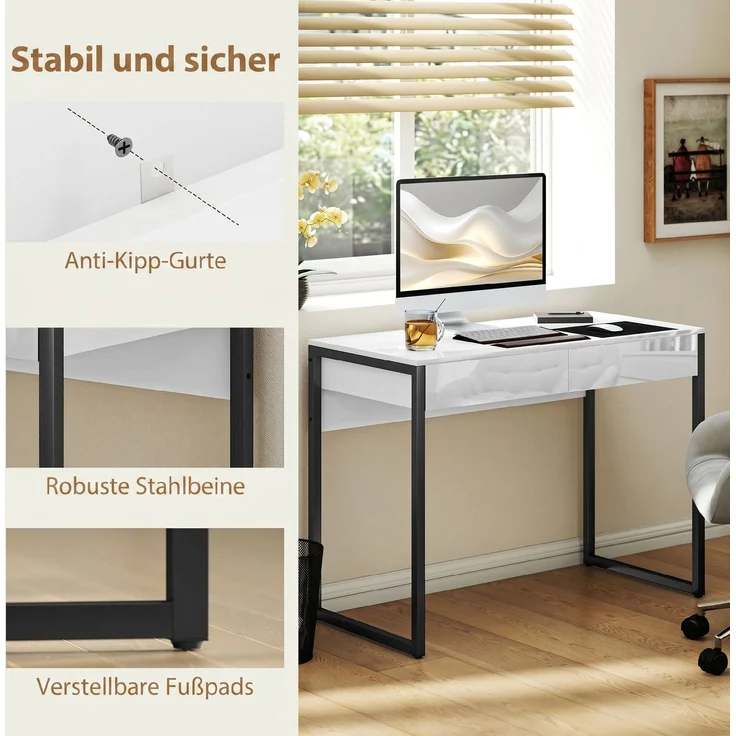 HOMCOM Schreibtisch, Stahl, MDF, Schwarz, 100 x 50 x 75 cm – Bild 5