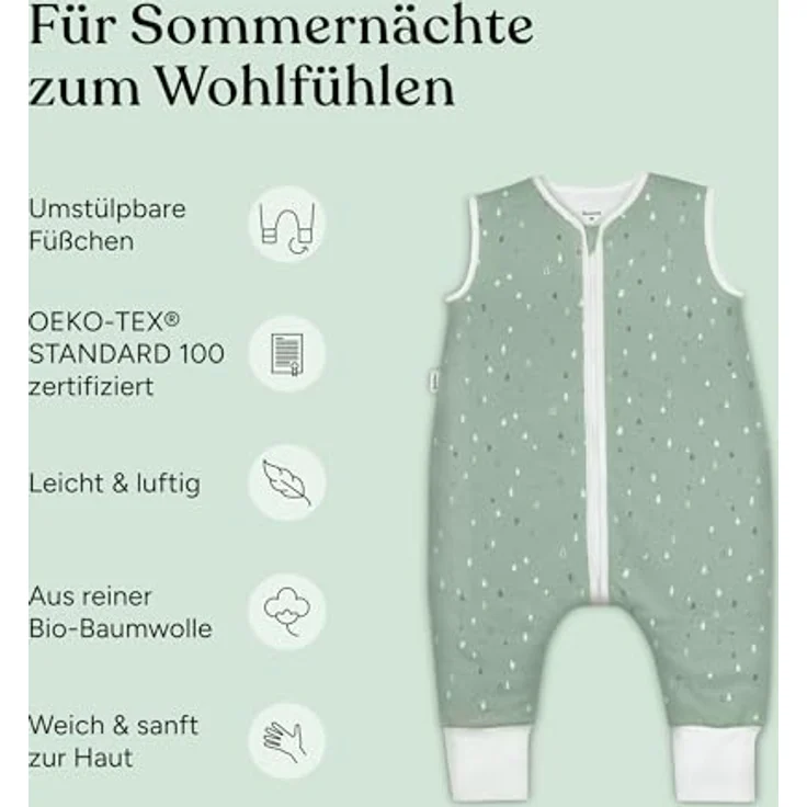 Ehrenkind® Baby Sommerschlafsack mit Füßen 1.0 TOG aus weicher OEKO-TEX zertifizierter Bio-Baumwolle | Sommer Schlafsack | Baby Schlafsack Gr. 90 Jeansblau Gemustert | 1 Tog – Bild 4