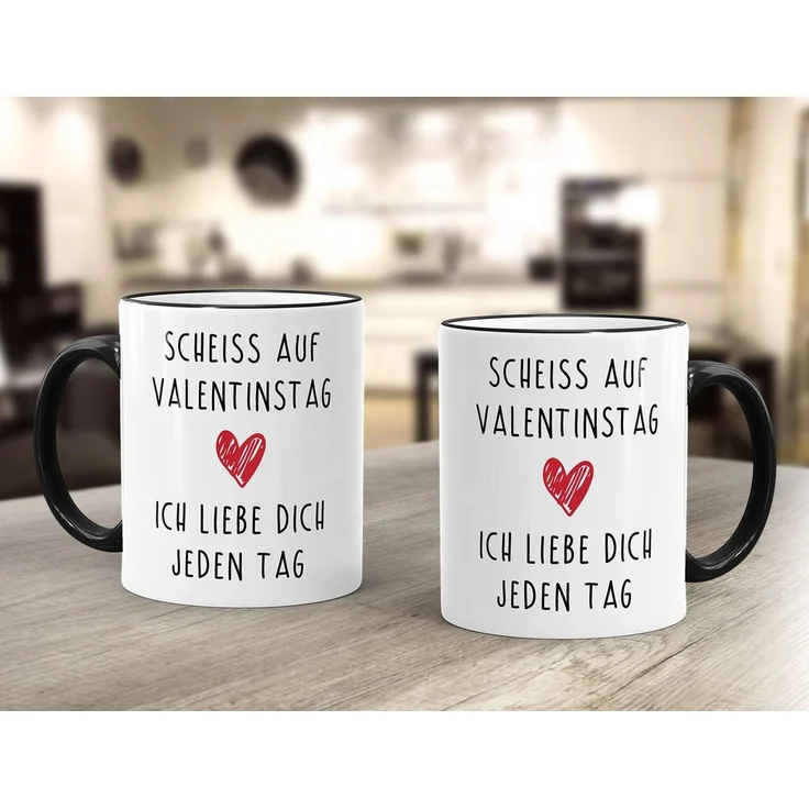 MoonWorks Tasse Kaffee-Tasse Scheiß auf Valentinstag Ich liebe dich jeden Tag, Keramik – Bild 2