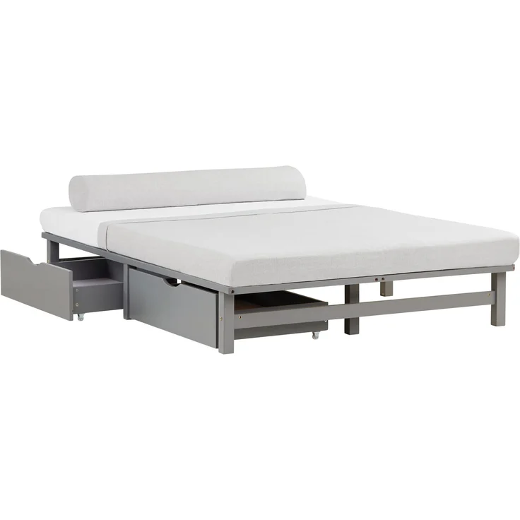 Holzbett 140x200 mit Matratze Bettkasten 2er Set Holzbettrahmen Grau Palettenbett Doppelbett Bett Massiv Holz – Bild 10