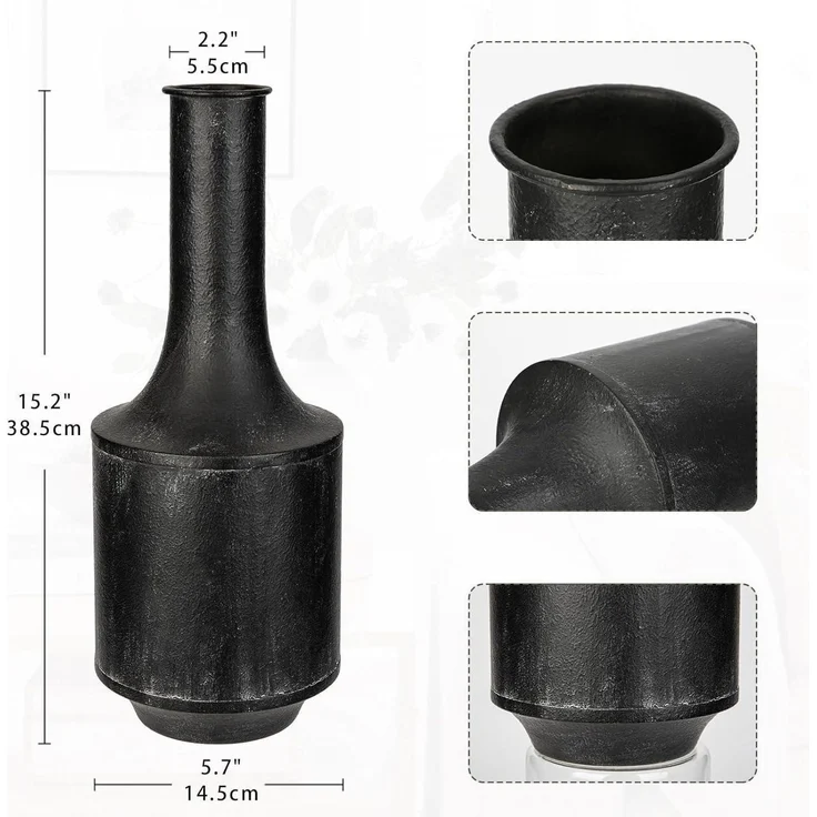 Vasen Groß Vintage Metall Rustikal Blumenvase Shabby Chic Schwarz – Bild 2