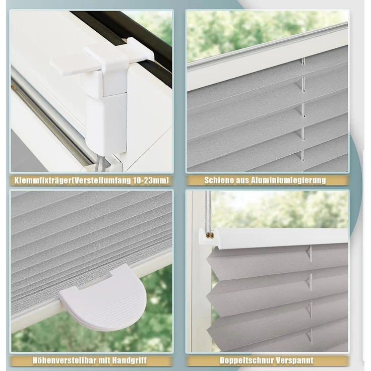 Plissee ohne Bohren Klemmfix 45x200 cm(BxH) Hellgrau Jalousie Sonnenschutz Easyfix Faltrollo Lichtdurchlässig Rollo für Fenster & Tür – Bild 4