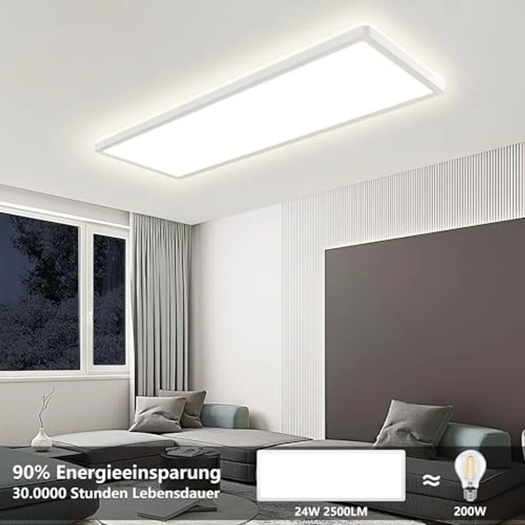 Feliigo LED Deckenleuchte Flach, 24W 2500LM, Rechteckig mit 4000K Neutralweiß und Hintergrundbeleuchtungseffekt, 580x200x25mm für Büro, Küche, Wohnzimmer – Bild 4