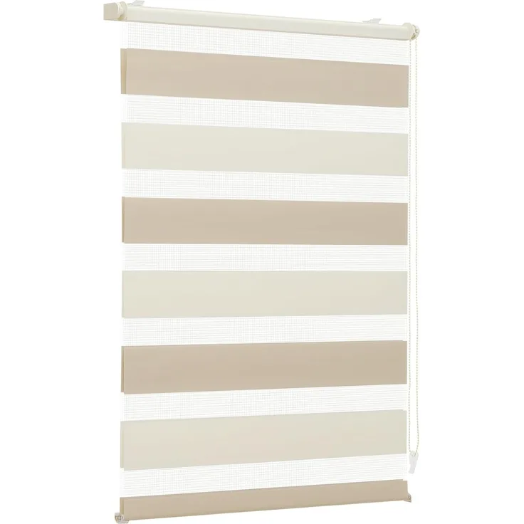 Sekey Doppelrollo Klemmfix ohne Bohren für Fenster, Zweifarbig Doppelrollo 130 cm breit, Duo Rollo Jalousie Sonnenschutz, 130x150 cm, Beige & Braun