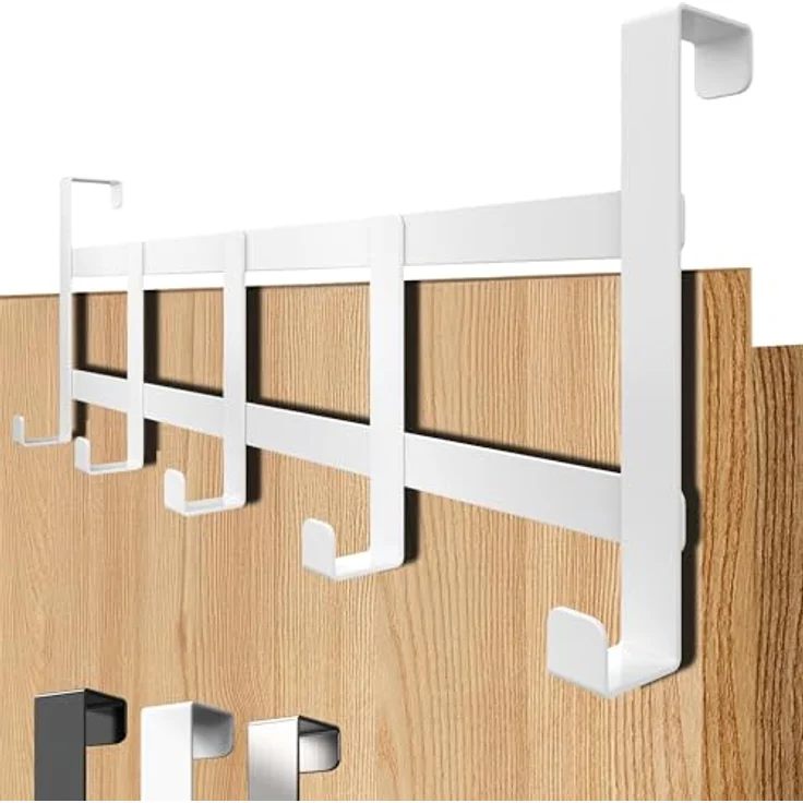 4smile Türgarderobe zum Einhängen - Universelle Türhaken für deutsche Türen, Kleiderhaken Tür - Stabile Türhakenleiste, Haken zum Einhängen als Ordnungshelfer, Fb. Weiß – Bild 2