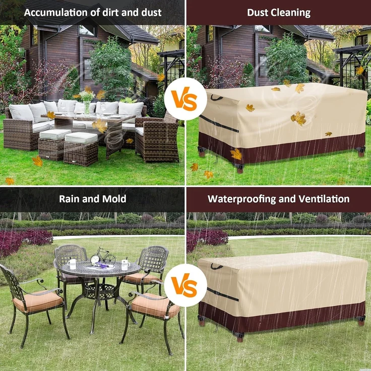Aipwerer Abdeckung Gartenmöbel Wasserdicht, Abdeckplane für Gartenmöbel Winterfest, 420D Schutzhülle Abdeckhaube für Gartentisch Garten Möbel Tisch Rechteckig (Beige & Braun, 200 x 200 x 90 cm 600D) – Bild 6