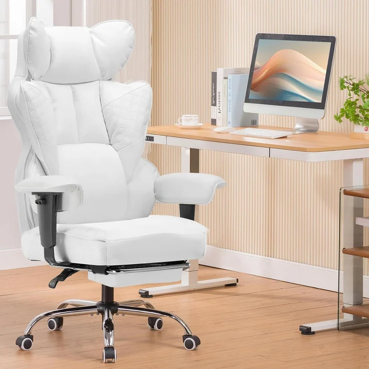 COMHOMA Gaming Stuhl, ergonomischer Bürostuhl, Schreibtischstuhl mit verstellbare Armlehnen, Taschenfederkern-Lendenwirbelstütze für große und hohe Personen, 180 kg, breiter Sitzfläche, weiß – Bild 8