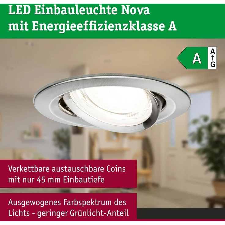 LED Einbauleuchte Nova Coin 3er-Set rund 84mm 50° 3x2,8W 3x505lm 230V 4000K Eisen gebürstet – Bild 4