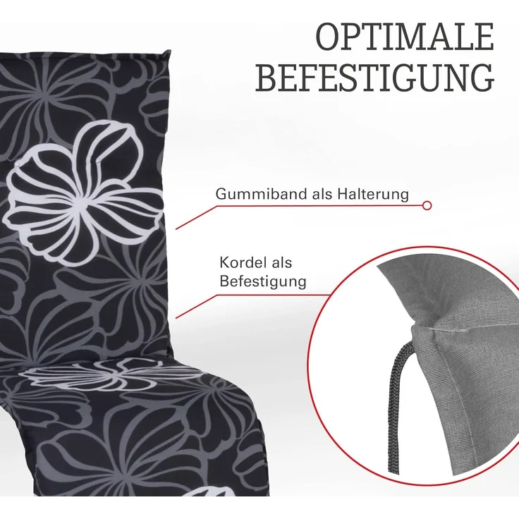 Beo Relaxsessel Auflage UV-beständig Barcelona | Made in EU nach Öko-Tex Standard | Waschbare Relaxstuhl Auflage mit Gummi-Halteband | Atmungsaktive Liegestuhl Auflage mit grauen Blüten – Bild 4