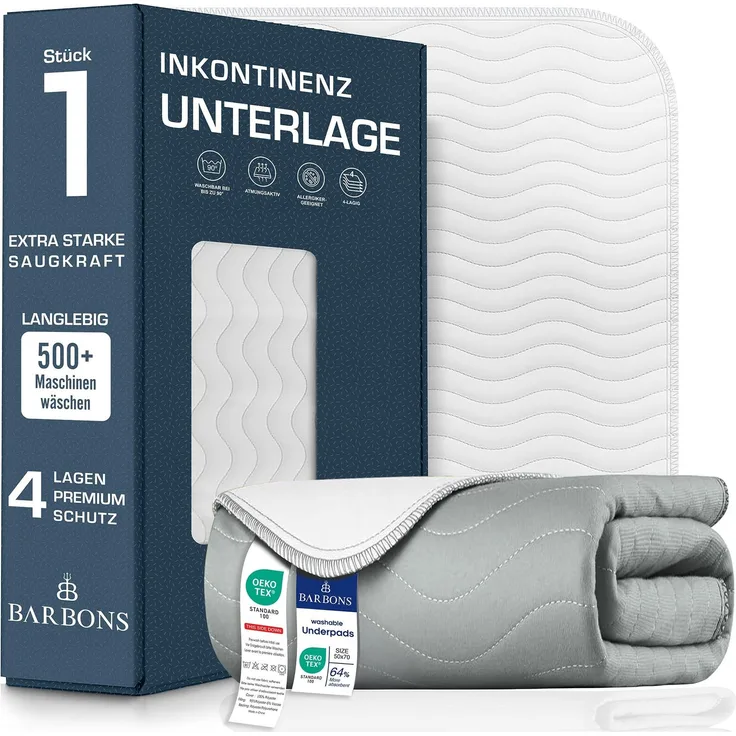 Barbons Inkontinenzunterlage waschbar Matratzenschutz 75x90 - wasserdichte Bett Inkontinenzauflage matratzenauflage Bettunterlage waschbar nässeschutz matratzenauflage (Grau-75x90 cm)