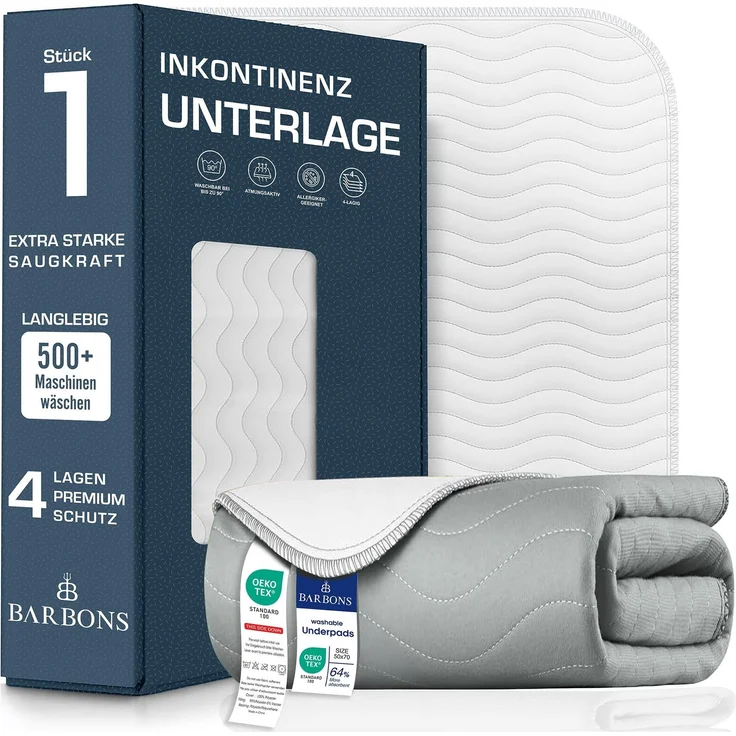 Barbons Inkontinenzunterlage waschbar Matratzenschutz 75x90 - wasserdichte Bett Inkontinenzauflage matratzenauflage Bettunterlage waschbar nässeschutz matratzenauflage (Grau-75x90 cm)