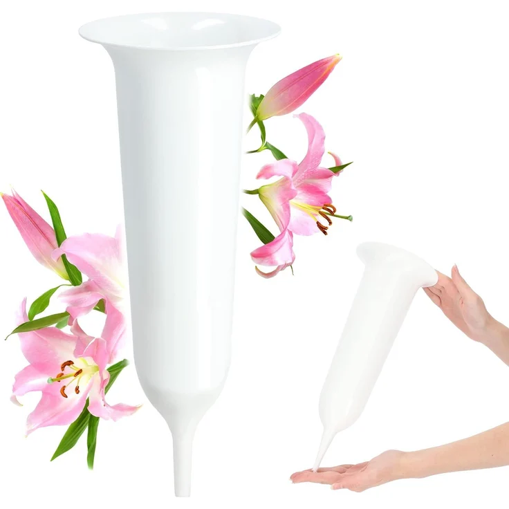 KADAX Vase Fläschchen für Friedhof 30 cm Künstliche Blumen Treibende Spitze Weiß – Bild 1