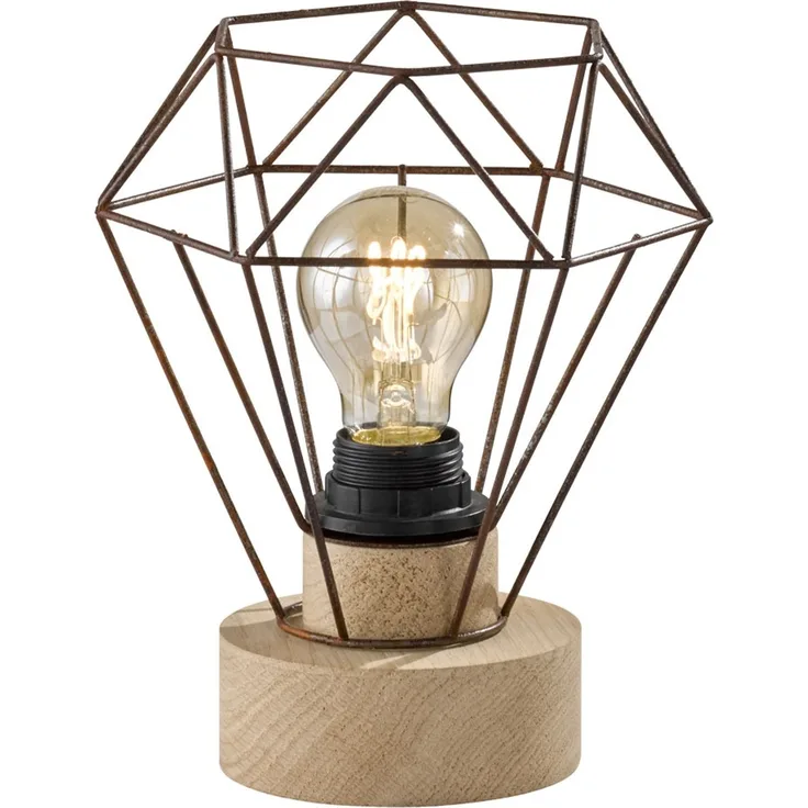 RGB LED Tischleuchte, Holz, Gitterschirm rostfarben, App-Steuerung