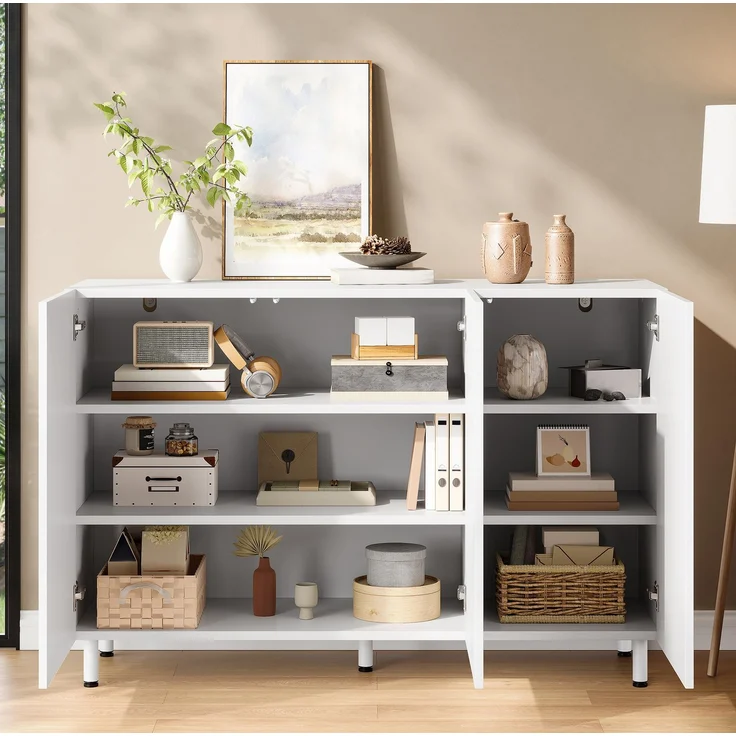 DESVIAE Sideboard Weiß aus MDF/Spanplatte – 120x80x37 cm – 3 Türen, verstellbare Böden – Bild 3