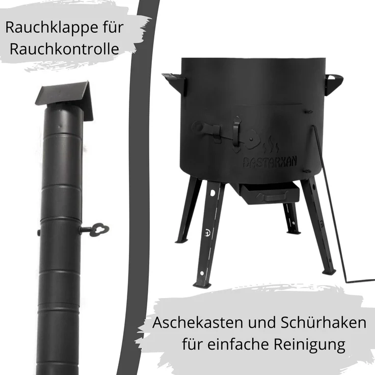 Ø40 Uchag 2mm stahl Utschak mit Schornstein Abzugsrohr Utschag Campingofen Kessel Feuerstelle Feldküche Außenküche Eintopfofen Gulaschkanone – Bild 2