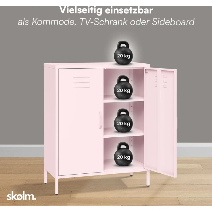 skølm 'Atria' Metallkommode, rosa, 100x38x80 cm, Metallschrank mit 3 Fächern – Bild 5
