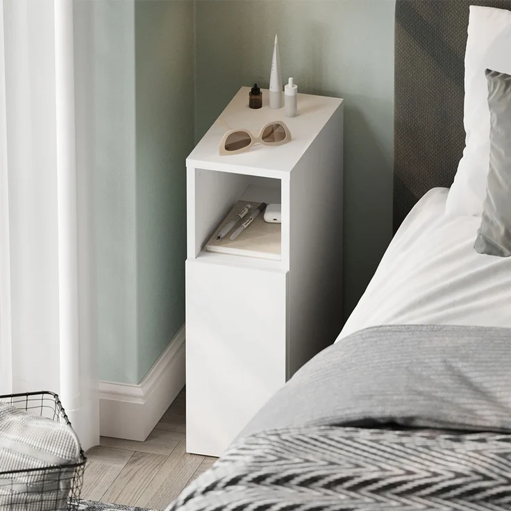 Nachttisch Enton Weiß 20 x 59.5 cm mit 1 Tür Vicco – Bild 3