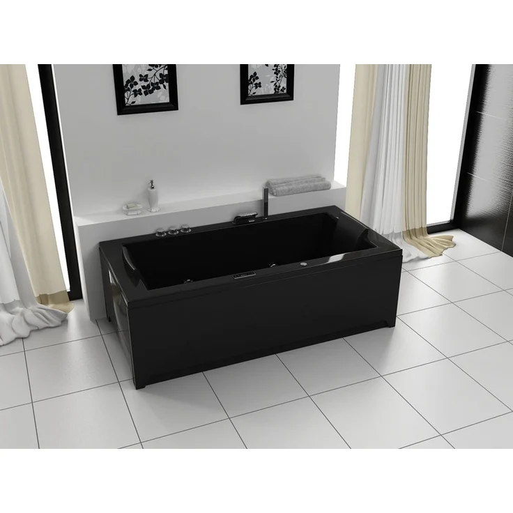 Luxus LED Whirlpool Badewanne SET 182x90 cm BLACK +Heizung+Hydrojet +Ozon schwarz – Bild 4