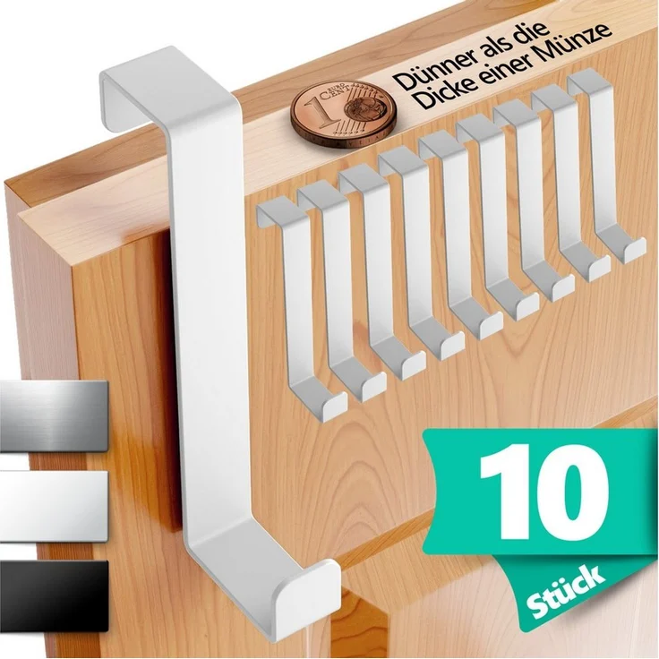 Lindenstein Türhaken Türhaken zum Einhängen 10er Set, Türen, (Packung, 10-St, 10), Bohrfrei, stark, langlebig, rostfrei, verformungsfest – Bild 1