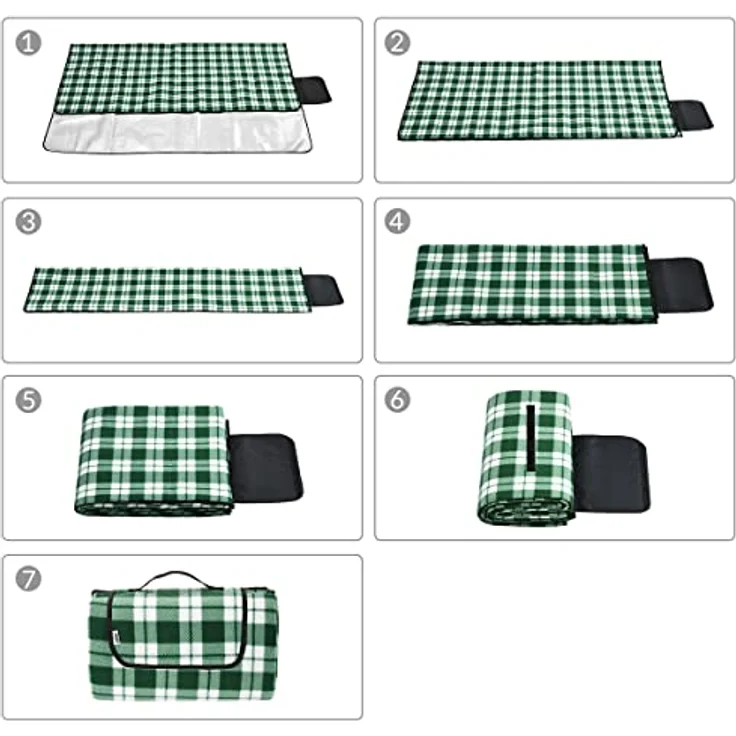 DETEX® Picknickdecke, 200x200 cm, Karo/Grün, wasserdicht, isoliert, faltbar – Bild 7