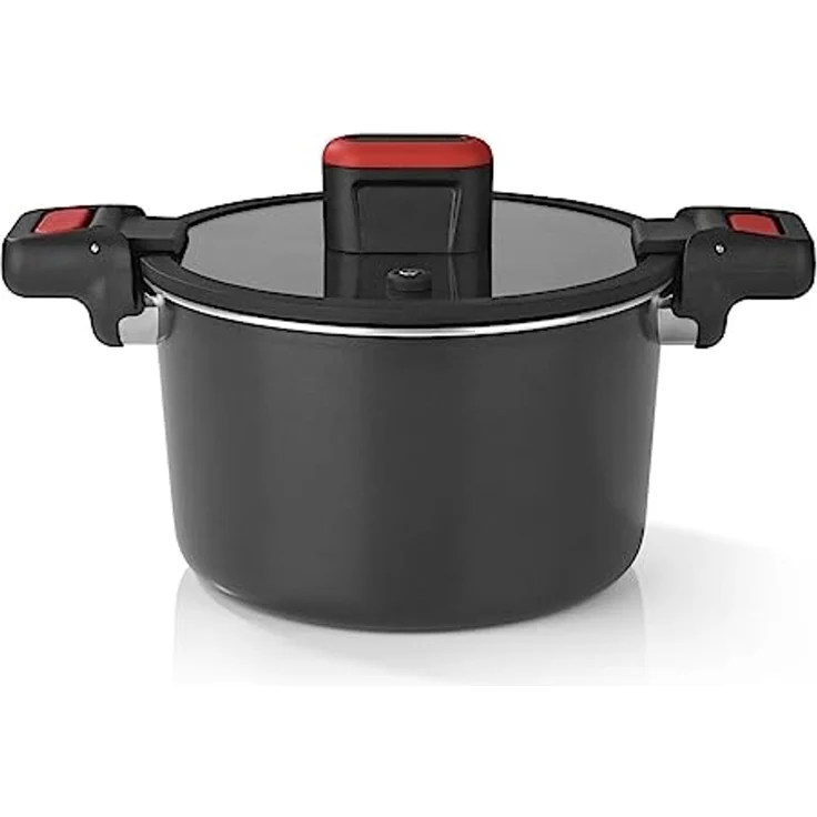 GOURMETmaxx Schnellkochtopf Energiespartopf Aluminium 5,8l schwarz/rot, (2-tlg) – Bild 1