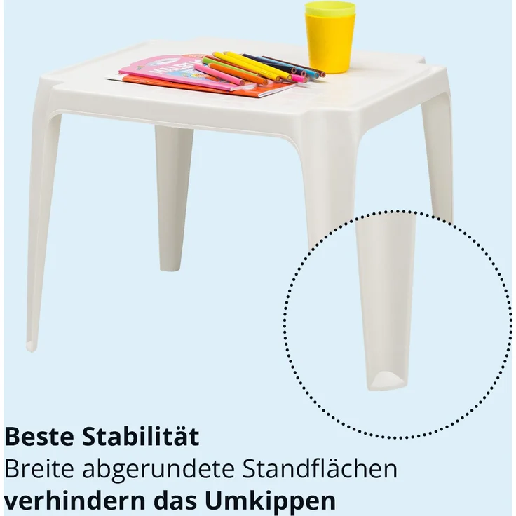 KHG Kindertisch weiß für Garten & Kinderzimmer, Outdoor, Pflegeleichte Oberfläche, robust wetterfest, kindgerechte Höhe 44 x 50 x 50 cm – Bild 4