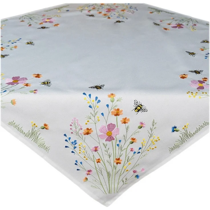 texpot Tischdecke Tischläufer Stickerei Blumen mit Bienen Frühling (1-tlg) – Bild 3