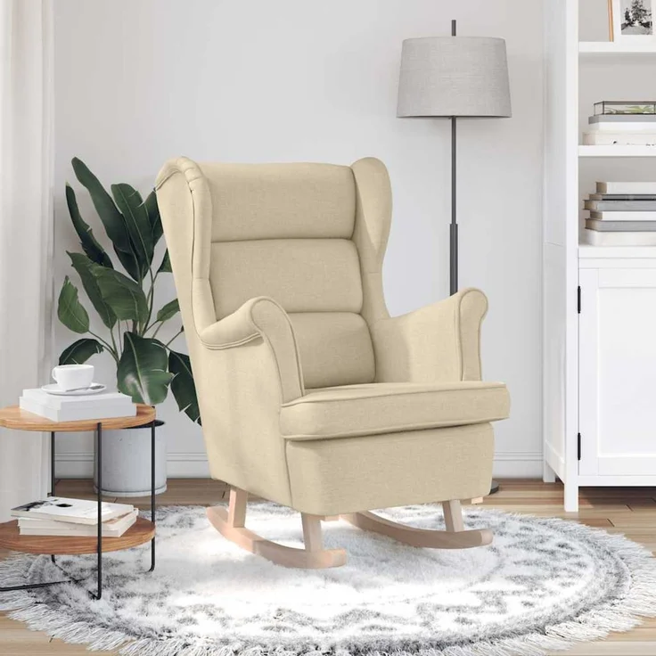 Schaukelsessel, Schaukelstuhl Creme 74x90x102 cm Stoff – Bild 3