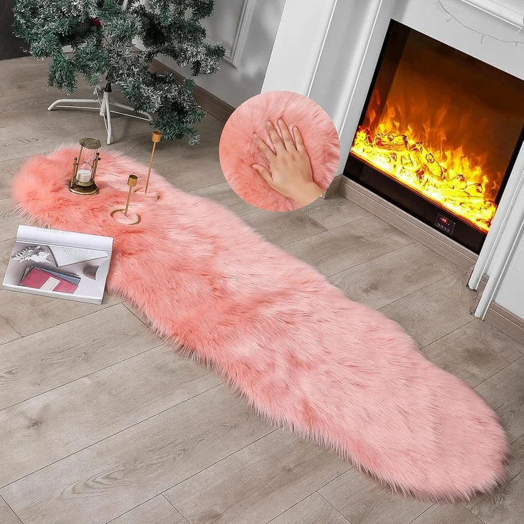 1 Stück Plüschteppich, flauschig, Nachttisch- & Schlafzimmer-Teppich, 40x60 cm, Rosa – Bild 3