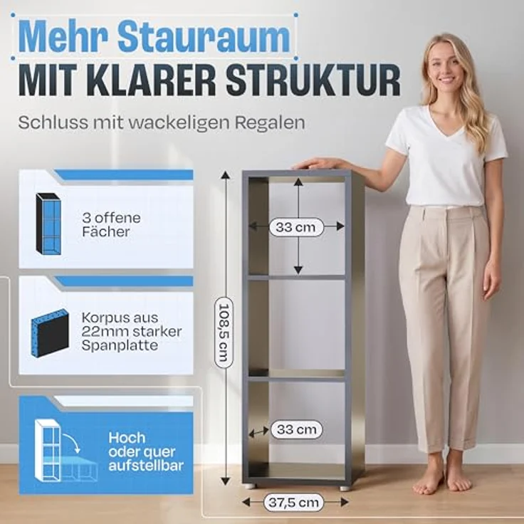 BMG Möbel Standregal NIZZA, Aktenregal, Würfel, Säulen Regal mit 3 Fächern, Made in Germany – Bild 3