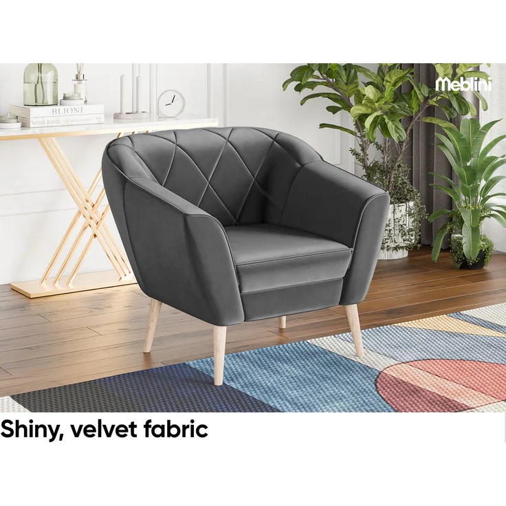 MEBLINI Mini Sofa Set 3-1-1 für Wohnzimmer - Mini Lounge für fünf Personen - Küchensofa - Sofa Klein - Sitzgarnitur - Polstergarnitur - Sofagarnituren - GISELA - 3+1+1 - Dunkelgrau Samt – Bild 4