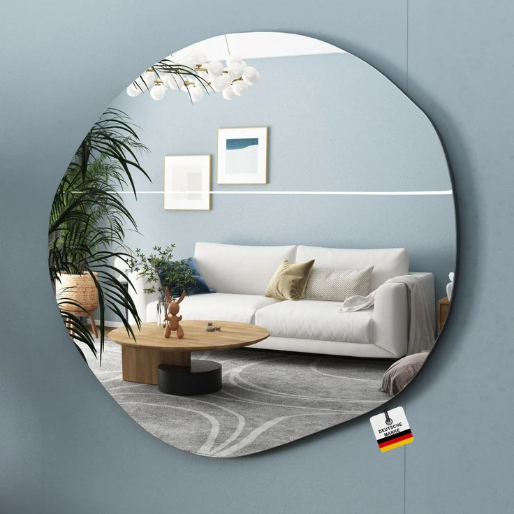 Albatros Designerspiegel Asymmetrisch 60 x 45 cm Wandspiegel oder Türspiegel, Moderne organische Form Spiegel Rund und Groß Asymmetrischer Spiegel unförmig und Rahmenlos, Größe:80cm x 76cm – Bild 1