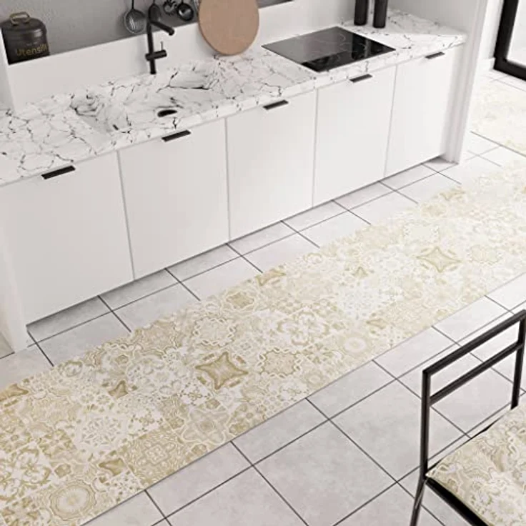 PETTI Artigiani Italiani - Teppich für Küche, rutschfest, waschbar, Läufer für Küche, Teppich, Küchenläufer, 52x440 cm, Design Vietri Taupe, 100% Made in Italy – Bild 2