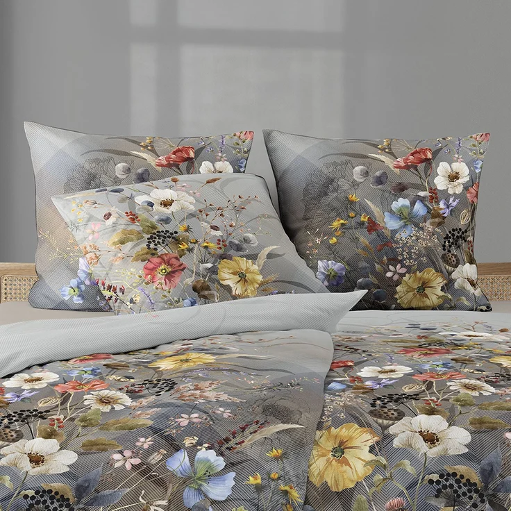Irisette Flausch Cotton Bettwäsche Zobel 8707-90 Blumen grau 135x200 – Bild 3