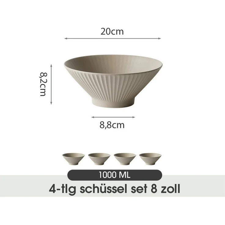 JIWOO Schüssel 4er Ø20cm, Japanische Ramenschüssel Suppenschüssel bowl Pastaschüssel, Keramik, (Schüsselset, 4-tlg), Bowl Hochwertige Schüsseln Braun Schüssel Mikrowellenofen Spülmaschine – Bild 1