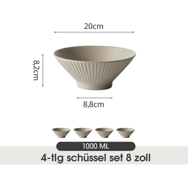 JIWOO Schüssel 4er Ø20cm, Japanische Ramenschüssel Suppenschüssel bowl Pastaschüssel, Keramik, (Schüsselset, 4-tlg), Bowl Hochwertige Schüsseln Braun Schüssel Mikrowellenofen Spülmaschine