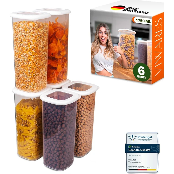 Viwares Vorratsdosen mit Deckel Luftdicht, 6er Vorratsbehälter Set BPA-Frei, Vorratsdose zur Müsli Mehl Aufbewahrung Küche, Praktische Organizer Küche, Frischhaltedosen für Lebensmittelaufbewahrung