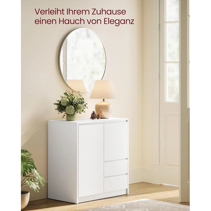 VASAGLE Kailyn Collection – Sideboard, Aufbewahrungsschrank mit Türen, 2 Schubladen und verstellbarem Einlegeboden, 40 x 70 x 74,5 cm, für Wohnzimmer, Küche, Arbeitszimmer, Wolkenweiß BBK243W01V1 – Bild 7
