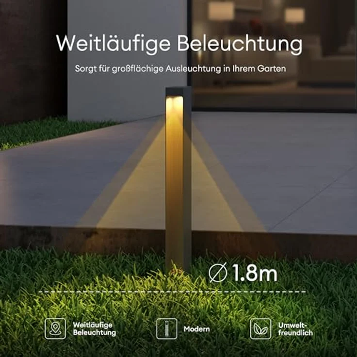 Mai & Mai Stehleuchte Außen, IP65 Wegeleuchte 6x6x40cm, 3000K, sandgrau dunkel, 5W LED Gartenlampe mit gehärtetem Glas – Bild 4