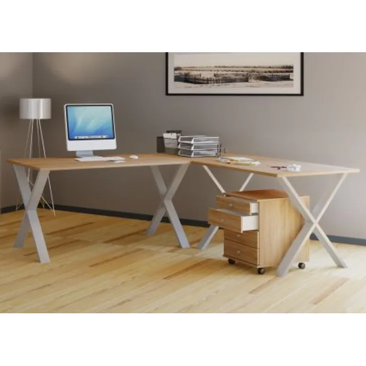 VCM Eck-Schreibtisch Lona 190 x 130 x 50 X-Füße Sonoma-Eiche