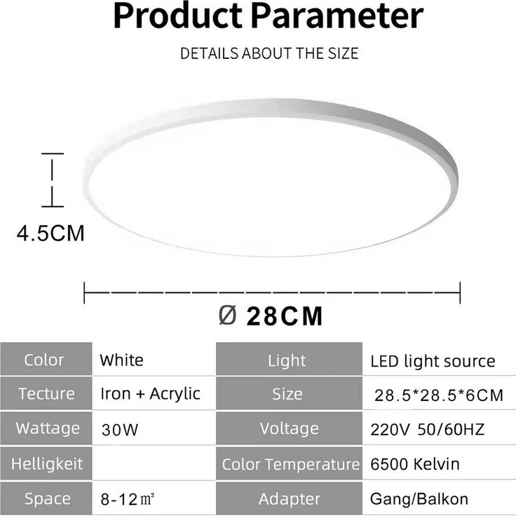 OYLCDI Deckenleuchte LED Deckenlampe 30W Wasserdichte Badezimmer lampe, Küchenlampe, LED fest integriert Bad-Leuchte Lampe Flur inkl Leuchtmittel 6500K, weiß, Wohnzimmer-Leuchte Lampe Flur inkl Leuchtmittel küchenlampe – Bild 2