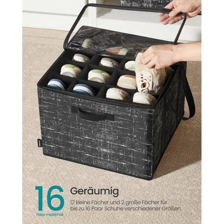 SONGMICS Schuh-Organizer, für bis zu 16 Paar Schuhe, Schuhaufbewahrung, Griffe, transparenter Deckel, für Schlafzimmer Eingangsbereich Kleiderschrank – Bild 3