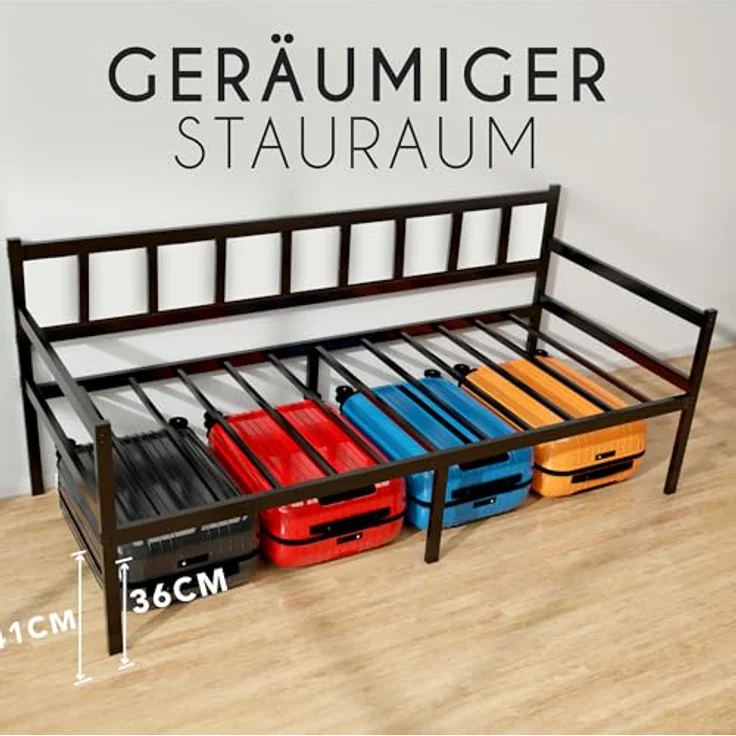 Tagesbett Metallbett 2-1 - Bettsofa 92x192 cm - Bettgestell für Matratzen 90x190 cm - Schlafsofa mit Lattenrost - Bett Bed Frame - Einzellbett - Metall Schwarz – Bild 6