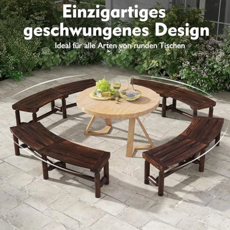 FANTASK Gartenbank für 2-3 Sitzer aufwärts, 325 kg Belastbarkeit, Wetterfeste Bank ohne Rückenlehne, Holzbank mit geschwungenem Design, Außenbank für Hinterhof, Veranda, Garten. – Bild 5