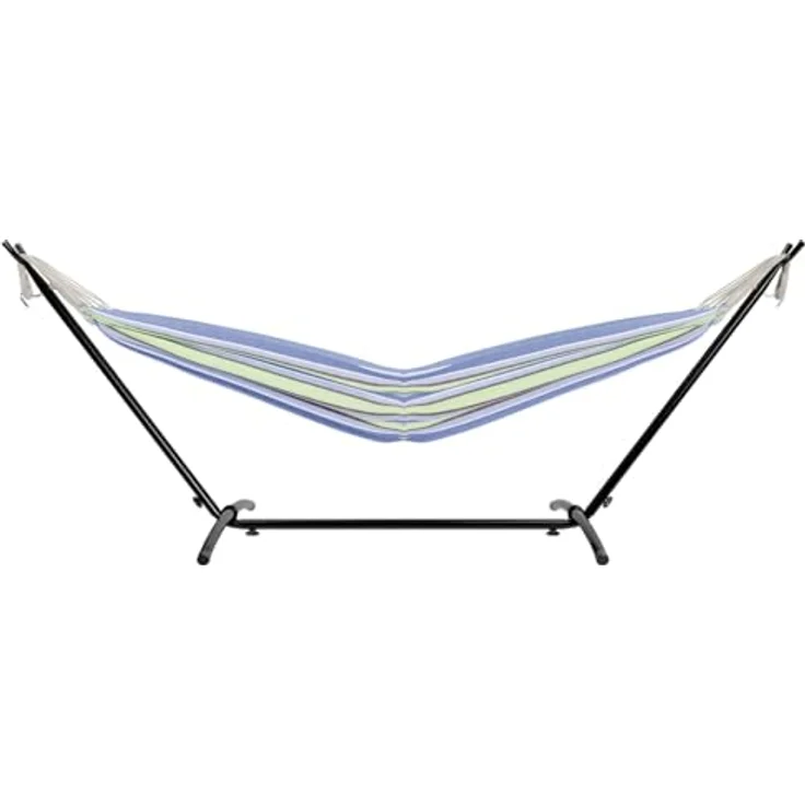 GARMIO Hängematte mit Stahlgestell, 200kg Belastbarkeit, klappbar, Blau-Grün, 270x110x105cm, inkl. Zubehör & Tragetasche, pflegeleicht – Bild 8