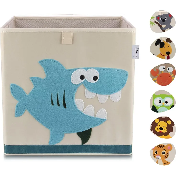 Lifeney Aufbewahrungsbox mit Hai Motiv I Spielzeugbox mit Tiermotiv passend für Würfelregale I Ordnungsbox für das Kinderzimmer I Aufbewahrungskorb Kinder